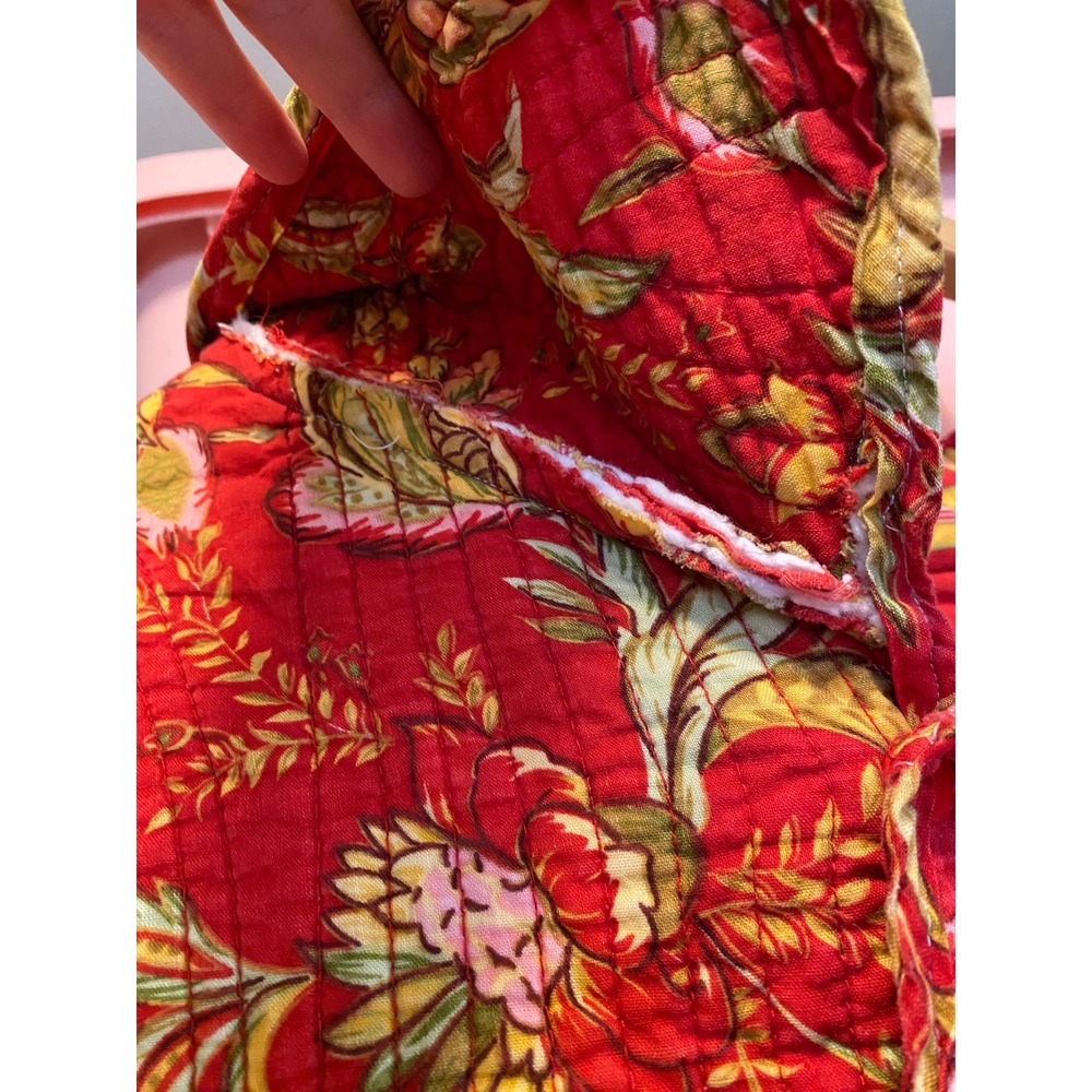 Quilted Jacket Floral Kantha Red Yellow Boho Oversized XL Handmade Cottage Fall - Picture 7 of 9